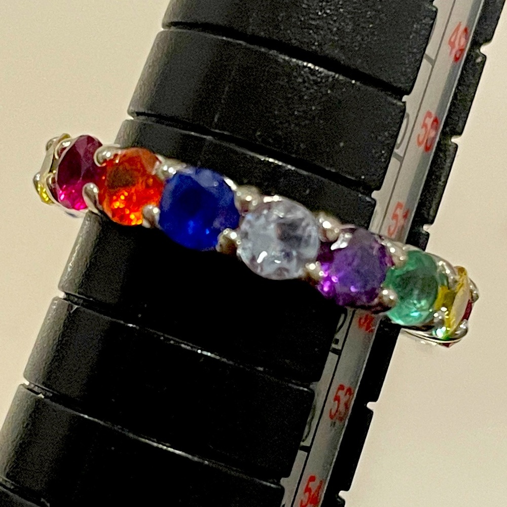 All Around Boutique AAB 925 Multicolor Sapphire Eternity Band Sz6 NWOT
